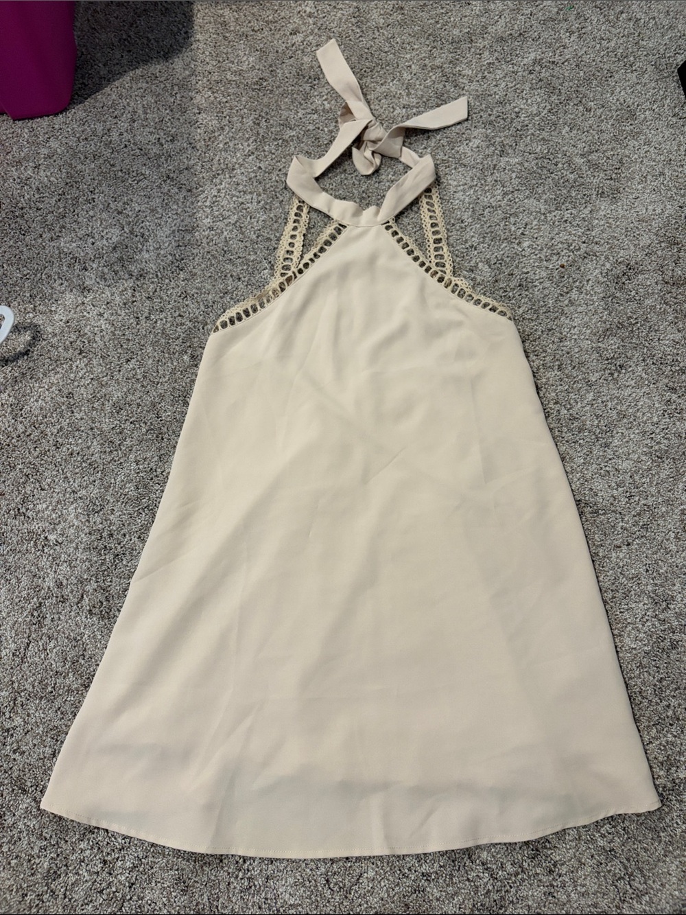 Cupshe Cream Halter Mini Dress with Embellished Straps